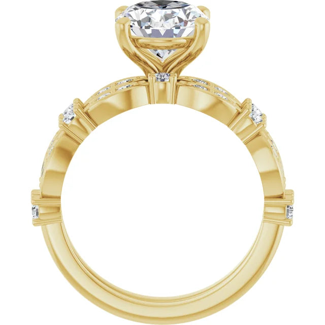Yellow Gold Oval Engagement Ring Mounting - Matching Band