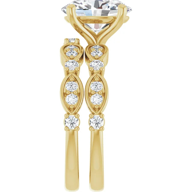 Yellow Gold Oval Engagement Ring Mounting - Matching Band