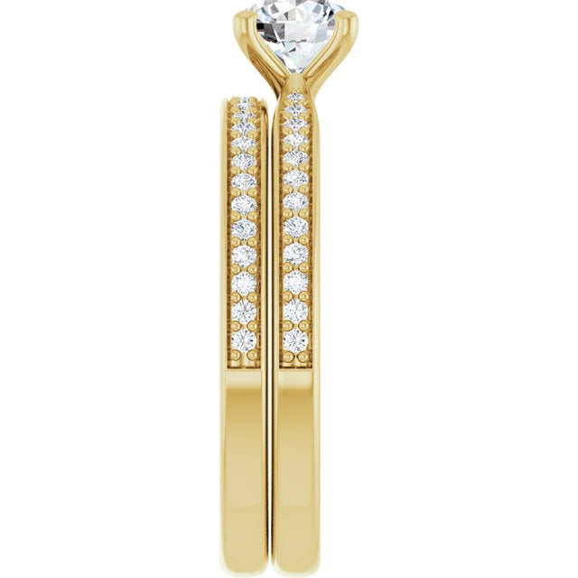Yellow Gold Round Engagement Ring Mounting - Matching Band