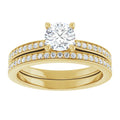 Yellow Gold Round Engagement Ring Mounting - Matching Band