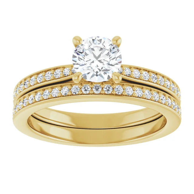 Yellow Gold Round Engagement Ring Mounting - Matching Band