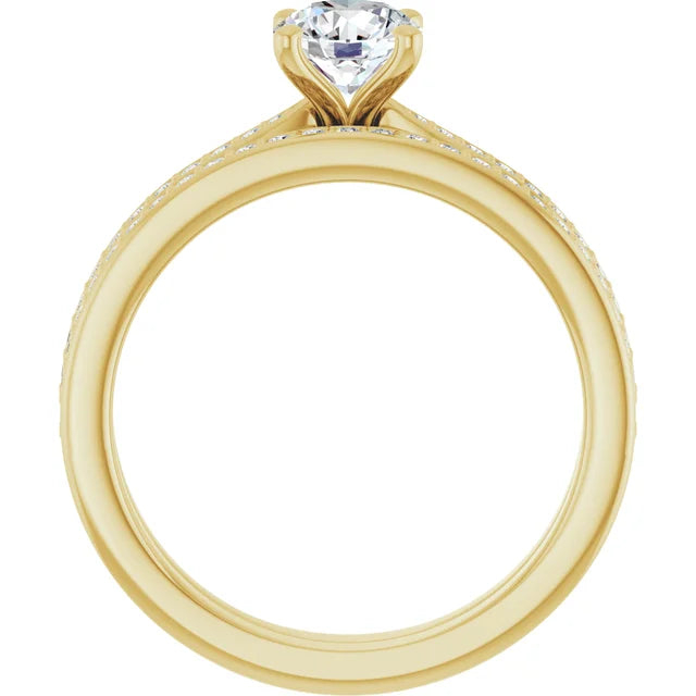Yellow Gold Round Engagement Ring Mounting - Matching Band