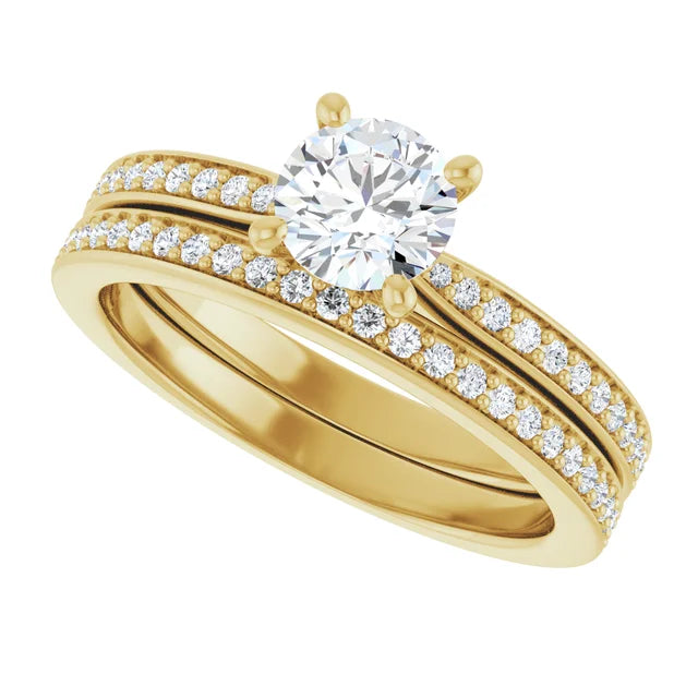 Yellow Gold Round Engagement Ring Mounting - Matching Band