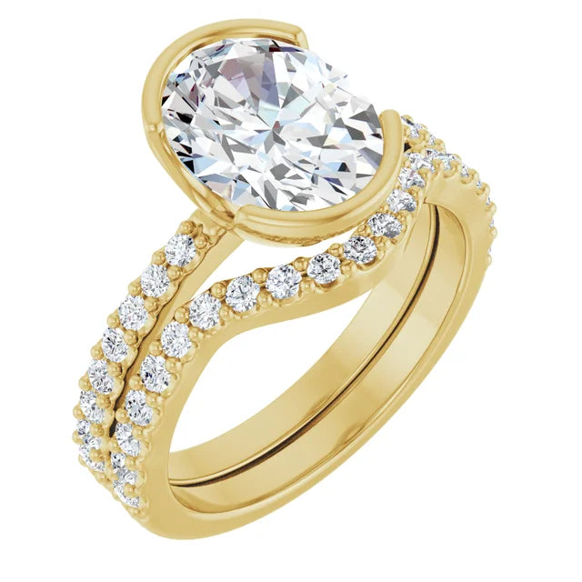 14K Yellow Gold 10x8 mm Oval Engagement Ring Mounting- 14K Yellow Gold Band