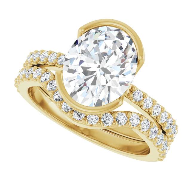 14K Yellow Gold 10x8 mm Oval Engagement Ring Mounting- 14K Yellow Gold Band