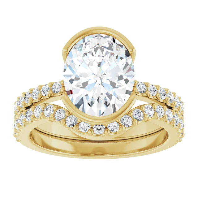 14K Yellow Gold 10x8 mm Oval Engagement Ring Mounting- 14K Yellow Gold Band