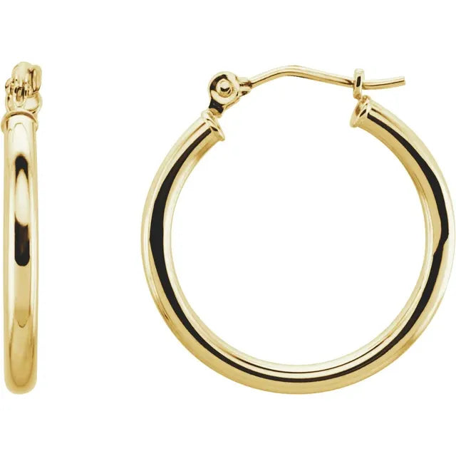 14K Yellow Gold Tube Hoop Earrings