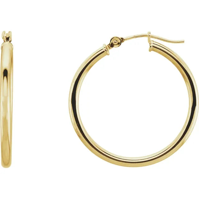 14K Yellow Gold Tube Hoop Earrings