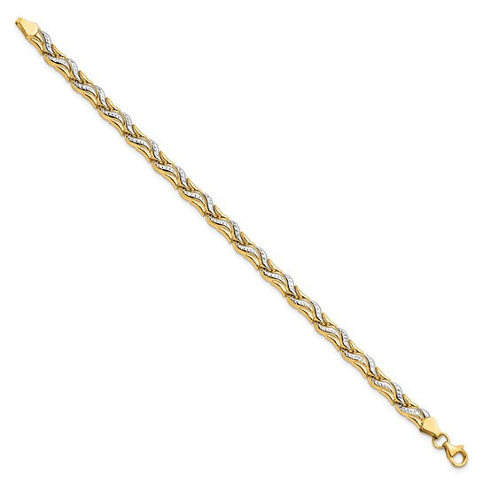 Leslie's 14K with Rhodium Polished and Diamond-cut 7 inch Bracelet