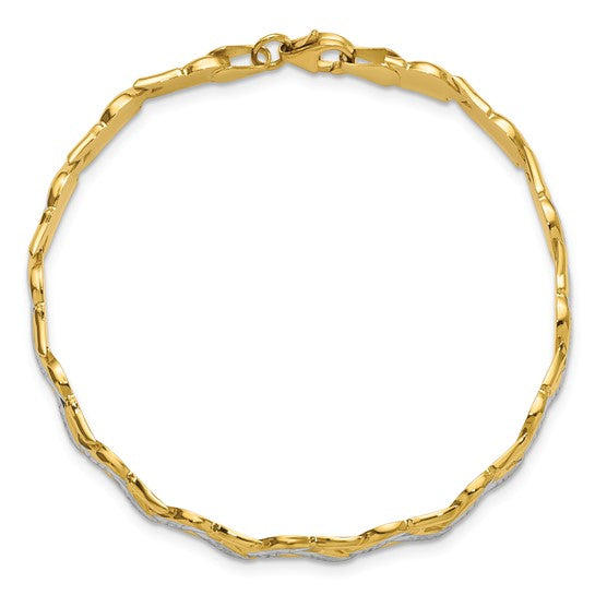Leslie's 14K with Rhodium Polished and Diamond-cut 7 inch Bracelet