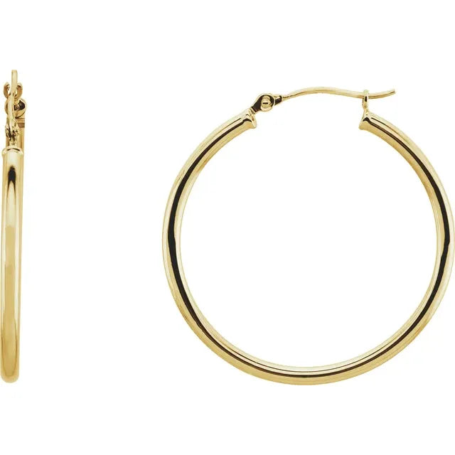 14K Yellow Gold Tube Hoop Earrings