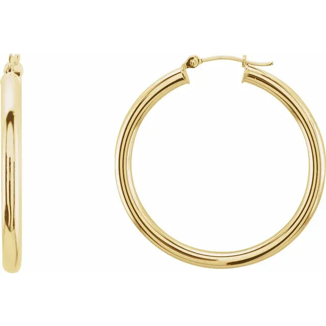 14K Yellow Gold Tube Hoop Earrings