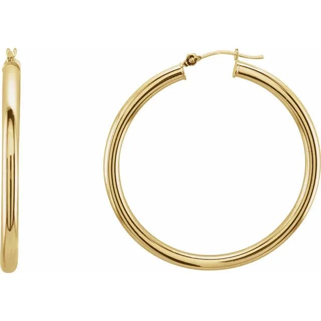 14K Yellow Gold Tube Hoop Earrings