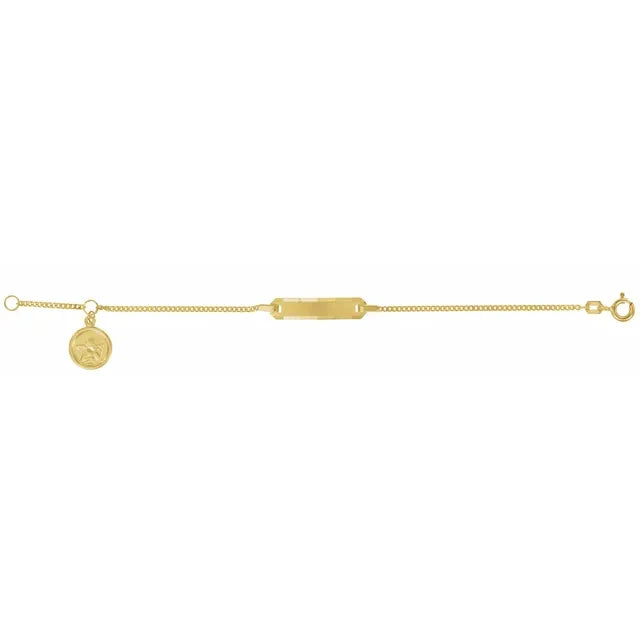 14K Yellow Gold Youth Identification 4.5" Bracelet with Angel Charm