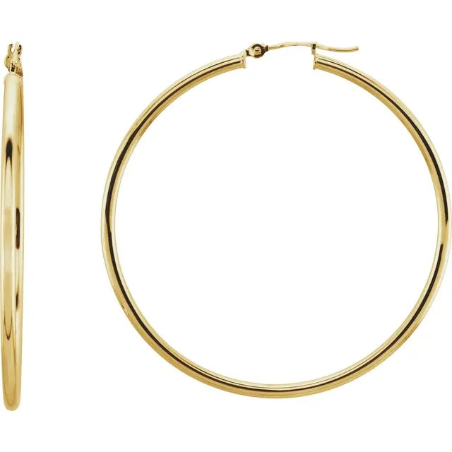 14K Yellow Gold Tube Hoop Earrings