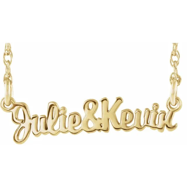 10K Yellow Gold Script Couples Name 18" Necklace