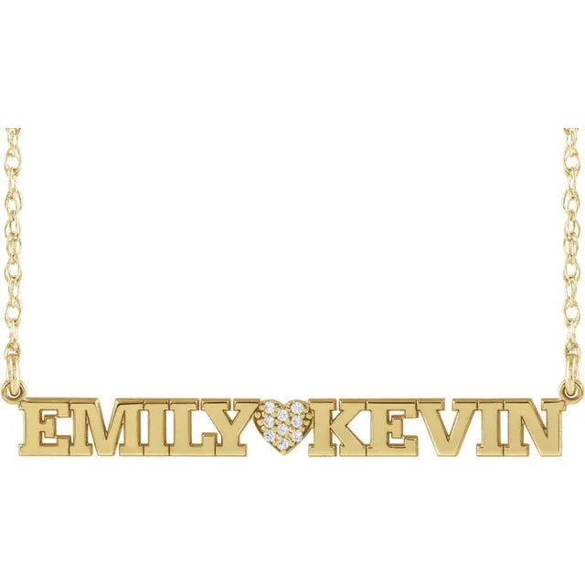 10K Yellow Gold .05 CTW Natural Diamond Couples Name 18" Necklace