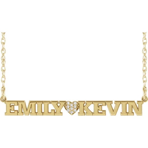 10K Yellow Gold .05 CTW Natural Diamond Couples Name 18" Necklace