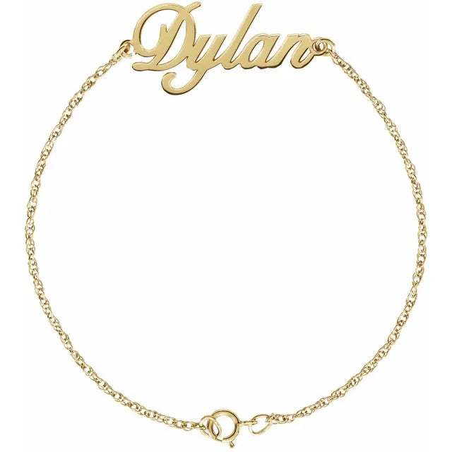 10K Yellow Gold Script Nameplate 8" Bracelet