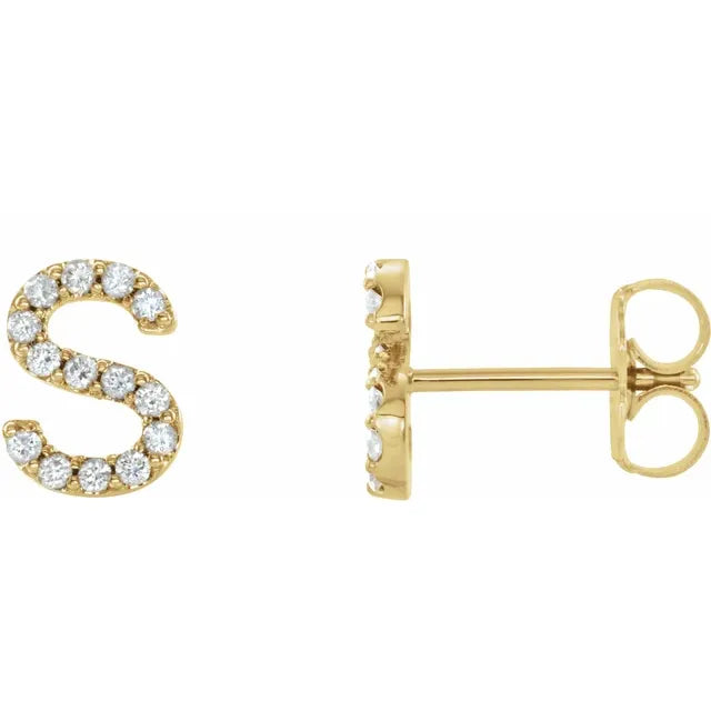 14K Yellow Gold Single Initial S Earring Mounting