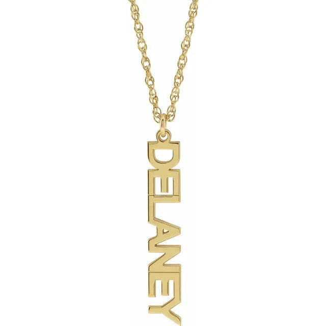 10K Yellow Gold Vertical Block Single Name 18" Necklace