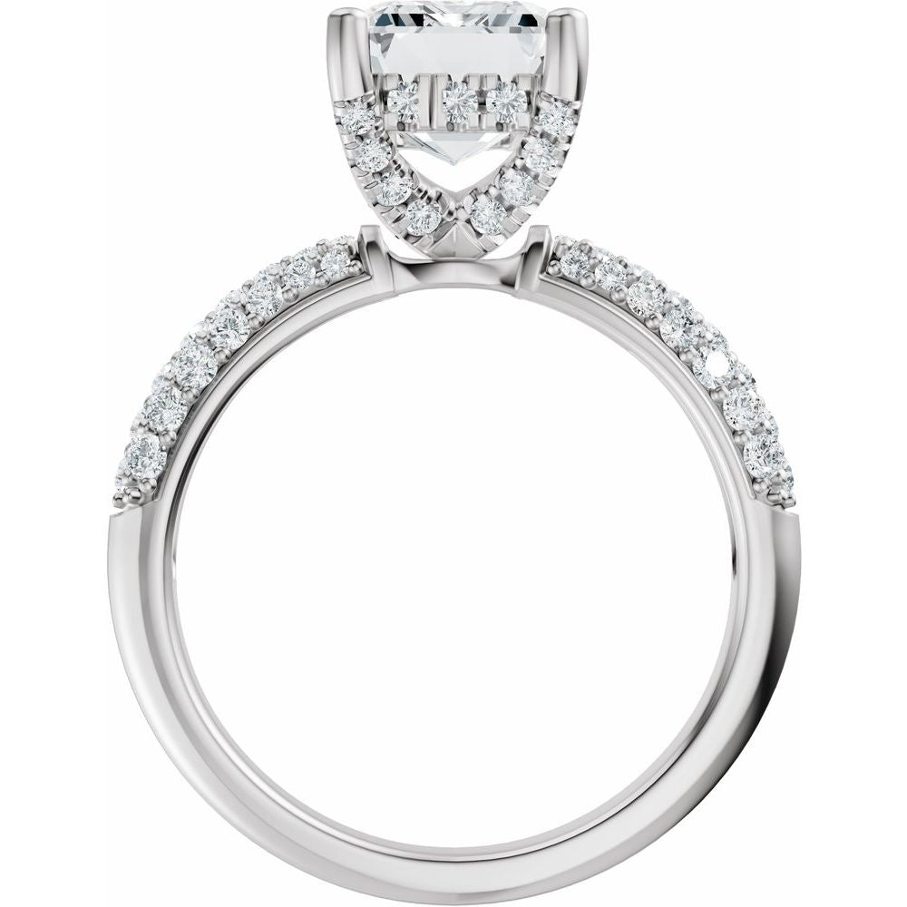 14K White Gold 9x7 mm Emerald 1/2 CTW Natural Diamond Semi-Set Hidden Halo-Style Engagement Ring-14K White Gold 1/2 CTW Natural Diamond Matching Band