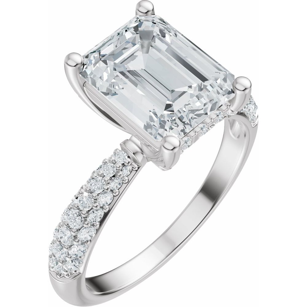 14K White Gold 9x7 mm Emerald 1/2 CTW Natural Diamond Semi-Set Hidden Halo-Style Engagement Ring-14K White Gold 1/2 CTW Natural Diamond Matching Band