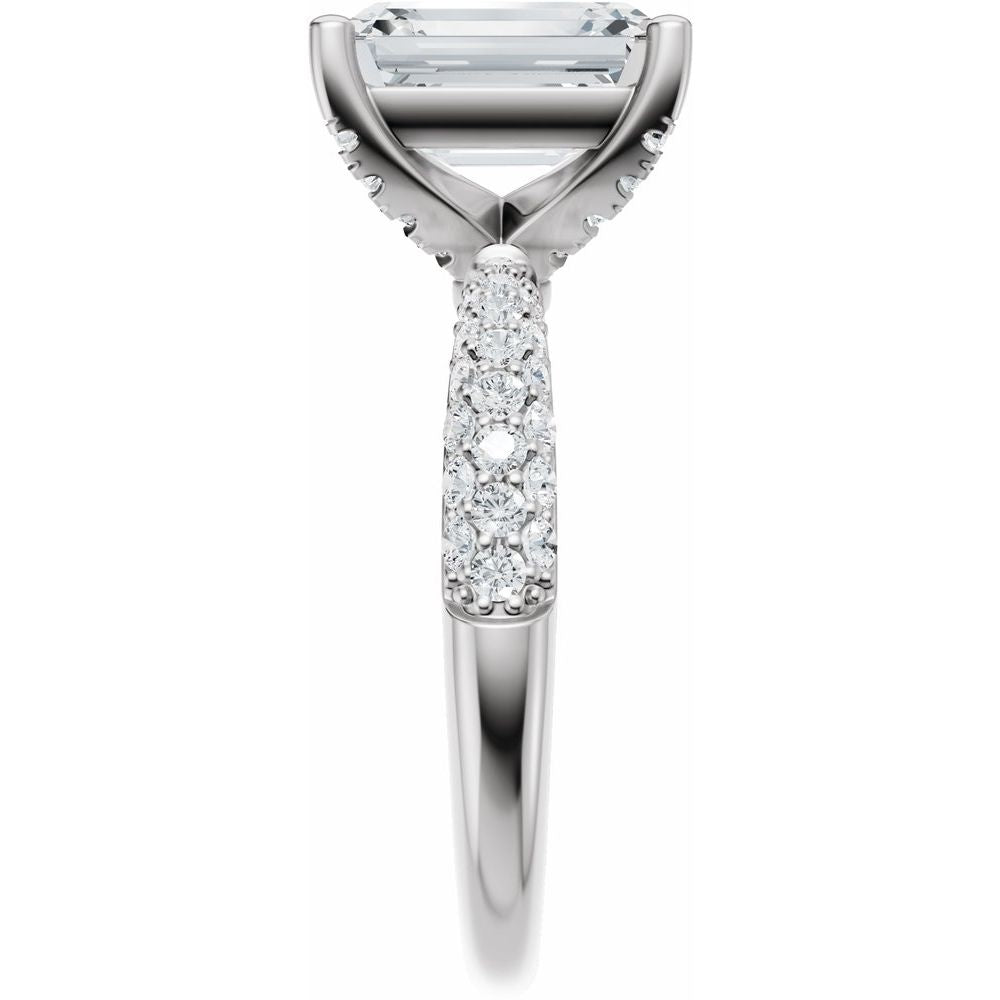 14K White Gold 9x7 mm Emerald 1/2 CTW Natural Diamond Semi-Set Hidden Halo-Style Engagement Ring-14K White Gold 1/2 CTW Natural Diamond Matching Band