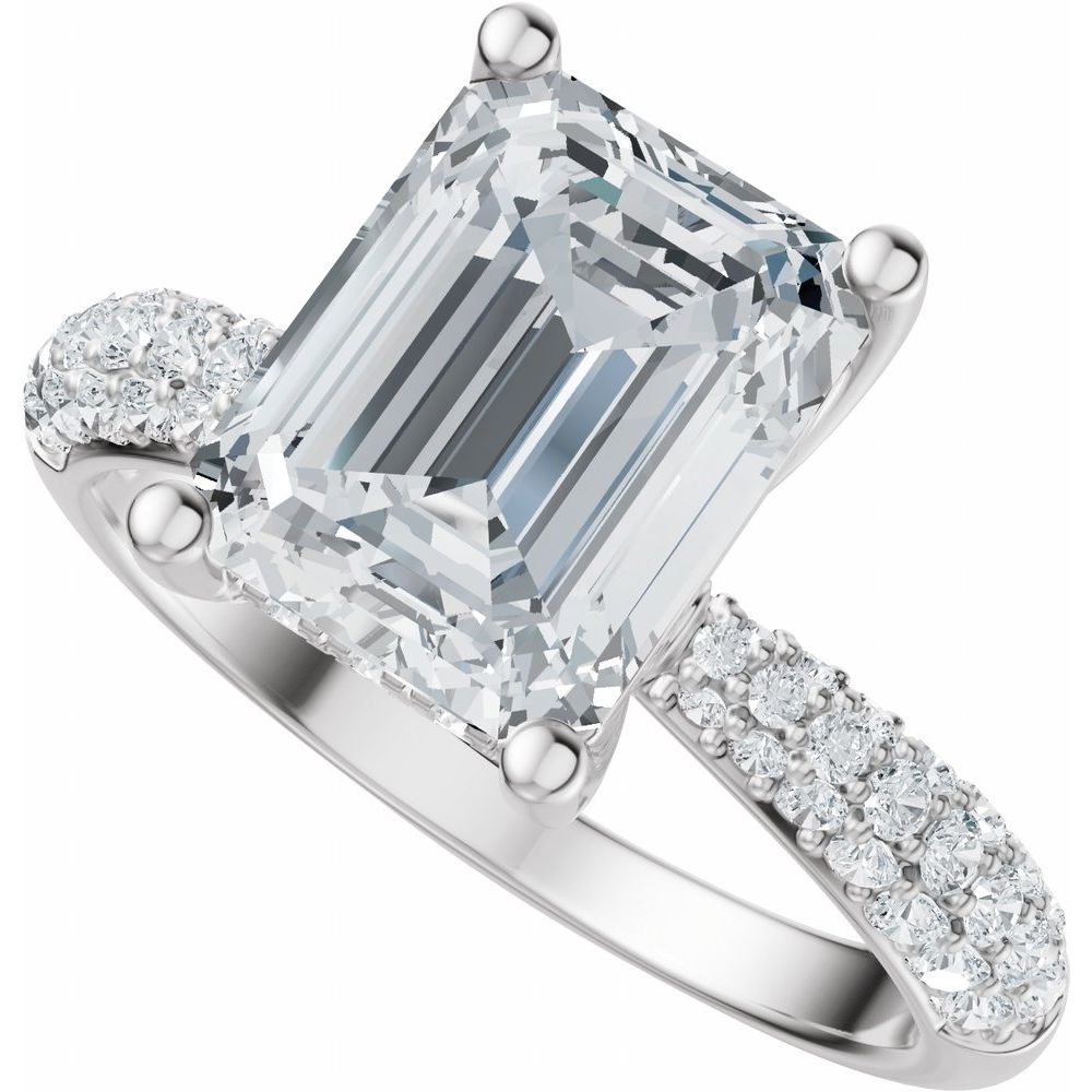 14K White Gold 9x7 mm Emerald 1/2 CTW Natural Diamond Semi-Set Hidden Halo-Style Engagement Ring-14K White Gold 1/2 CTW Natural Diamond Matching Band