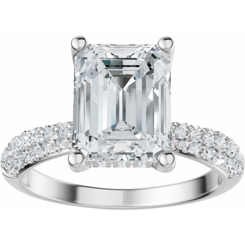14K White Gold 9x7 mm Emerald 1/2 CTW Natural Diamond Semi-Set Hidden Halo-Style Engagement Ring-14K White Gold 1/2 CTW Natural Diamond Matching Band