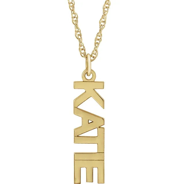 10K Yellow Gold Vertical Block Single Name 18" Necklace