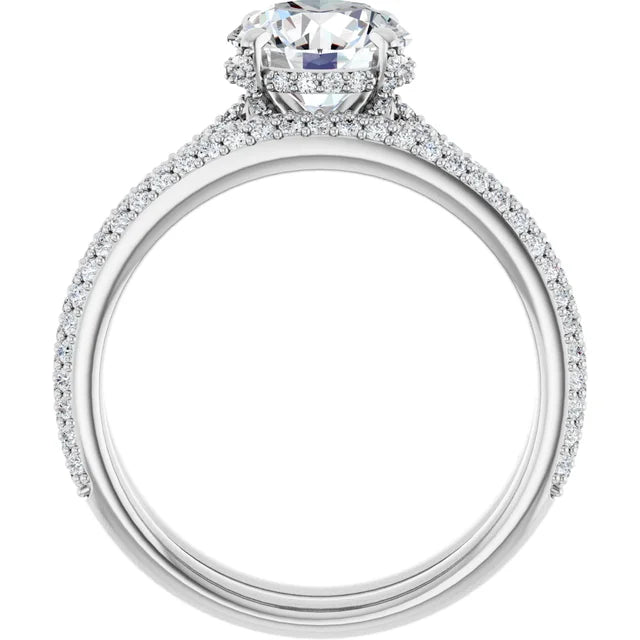 14K White Gold 7.4 mm Round Engagement Ring Mounting - 14K White Gold Band
