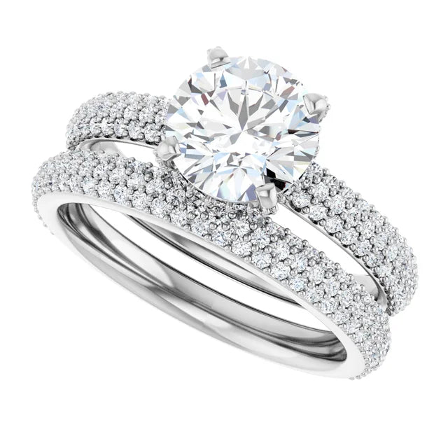 14K White Gold 7.4 mm Round Engagement Ring Mounting - 14K White Gold Band