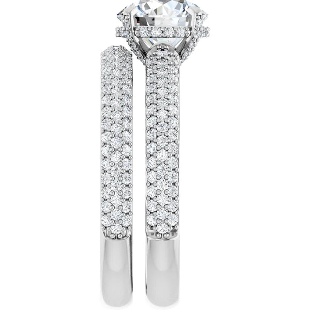 14K White Gold 7.4 mm Round Engagement Ring Mounting - 14K White Gold Band
