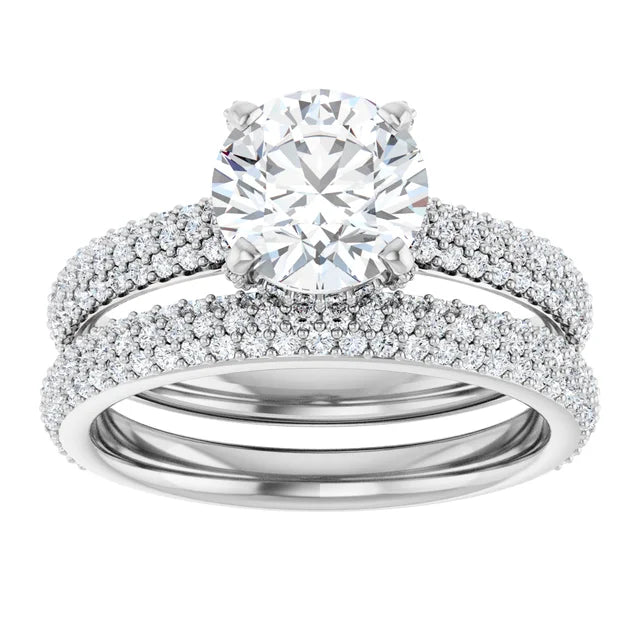 14K White Gold 7.4 mm Round Engagement Ring Mounting - 14K White Gold Band