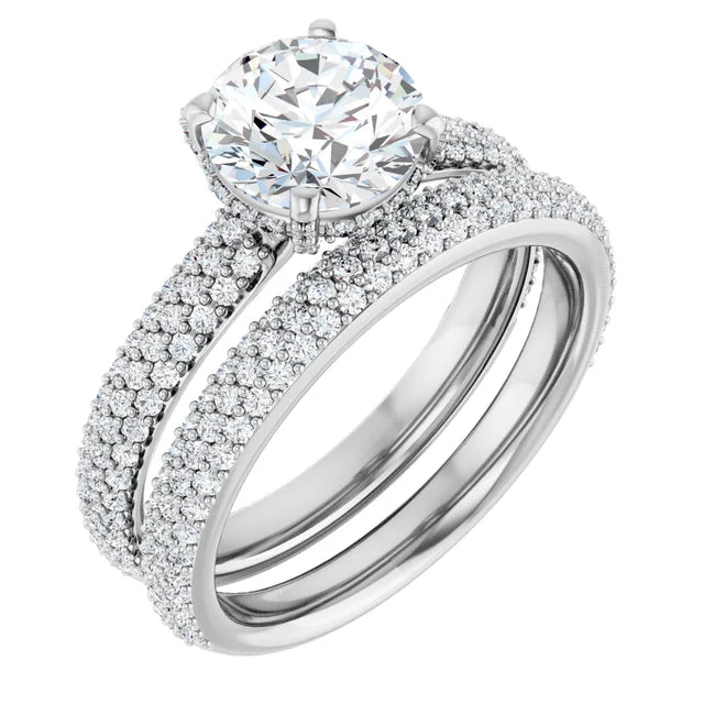 14K White Gold 7.4 mm Round Engagement Ring Mounting - 14K White Gold Band