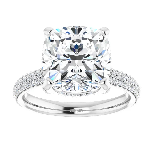 14K White Gold 10 mm Cushion Engagement Ring Mounting