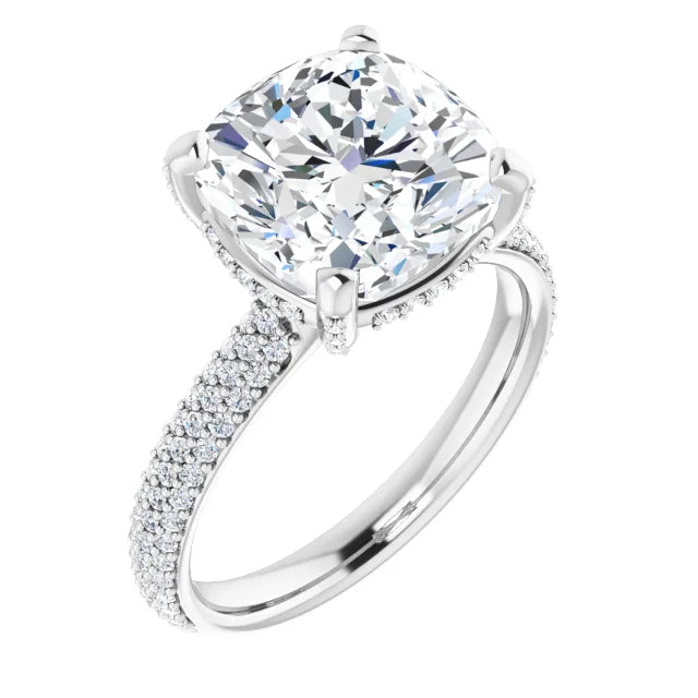 14K White Gold 10 mm Cushion Engagement Ring Mounting