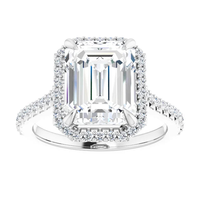 14K White Gold 10x8 mm Emerald Engagement Ring Mounting