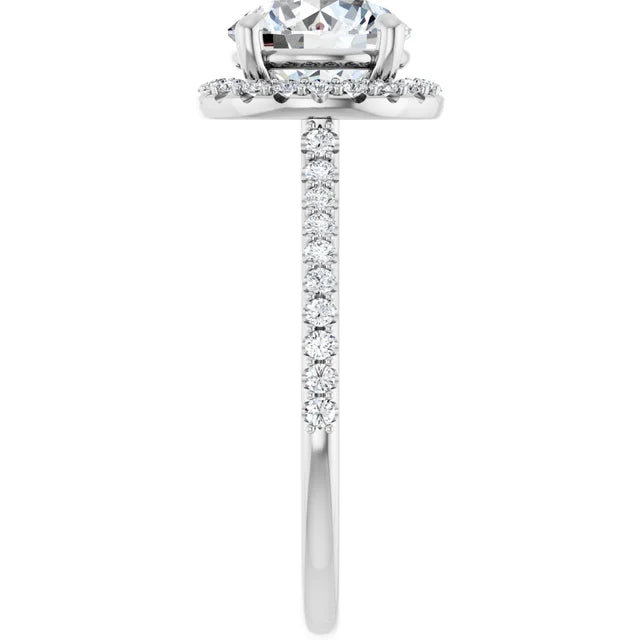 14K White Gold 8 mm Round Engagement Ring Mounting, 2.01 ct Round Natural Diamond