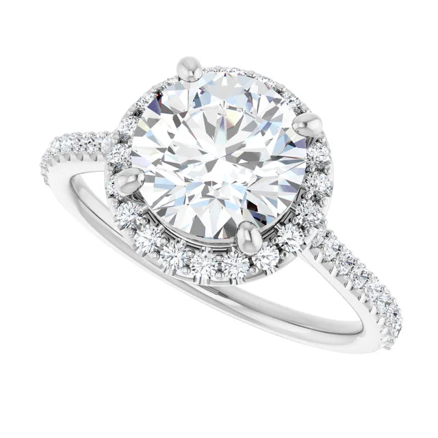 14K White Gold 8 mm Round Engagement Ring Mounting, 2.01 ct Round Natural Diamond
