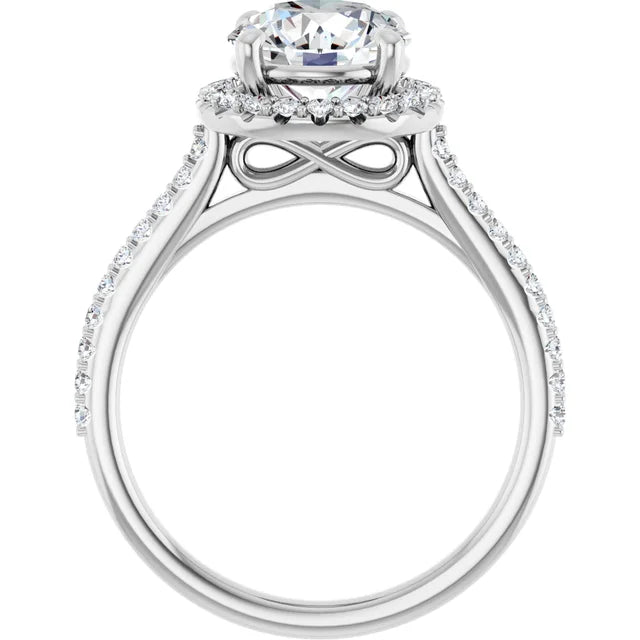 14K White Gold 8 mm Round Engagement Ring Mounting, 2.01 ct Round Natural Diamond