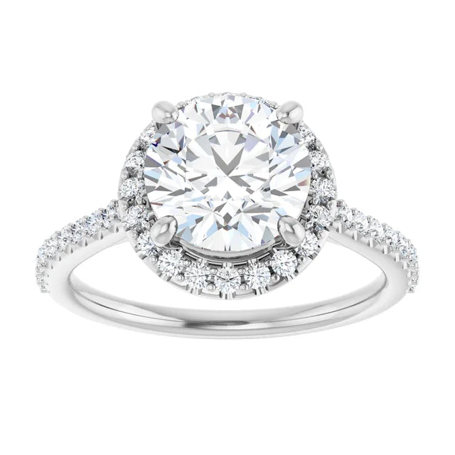 14K White Gold 8 mm Round Engagement Ring Mounting, 2.01 ct Round Natural Diamond