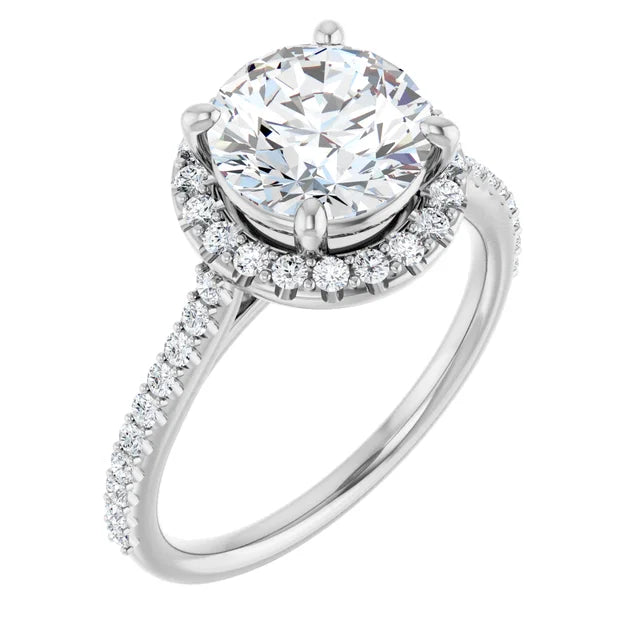 14K White Gold 8 mm Round Engagement Ring Mounting, 2.01 ct Round Natural Diamond