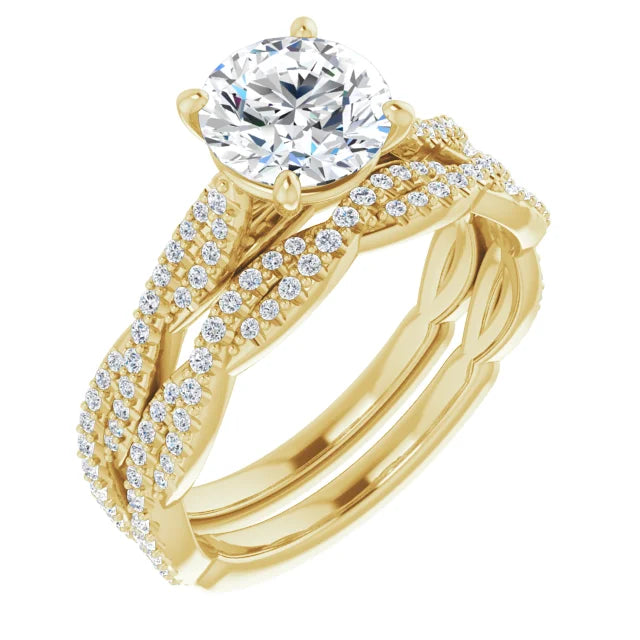 14K Yellow Gold 7 mm Round Engagement Ring Mounting - 14K Yellow Gold Band