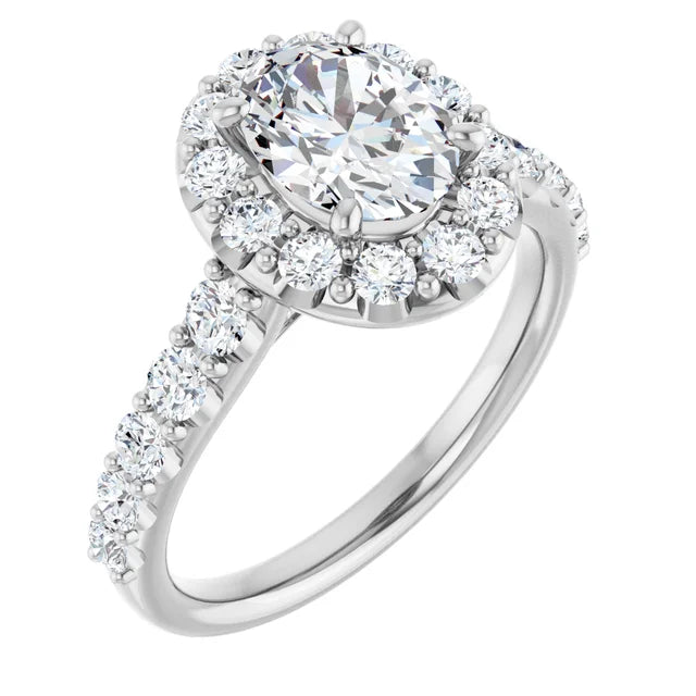 14K White Gold 8x6 mm Oval Engagement Ring Mounting