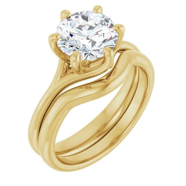 10K Yellow Gold 8 mm Round Engagement Ring Mounting -Matching Band