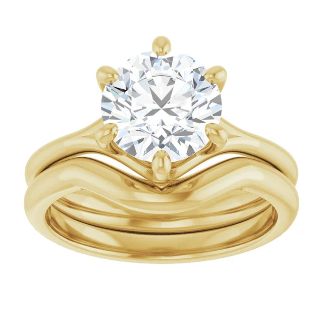 10K Yellow Gold 8 mm Round Engagement Ring Mounting -Matching Band