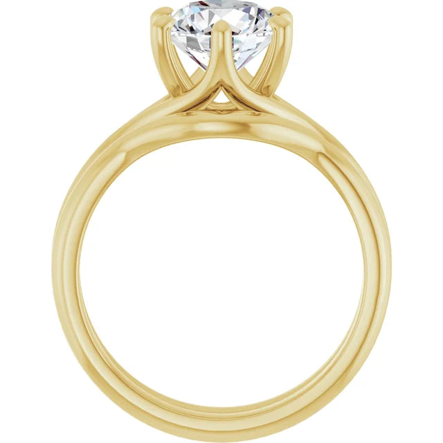 10K Yellow Gold 8 mm Round Engagement Ring Mounting -Matching Band