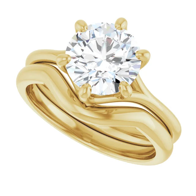 10K Yellow Gold 8 mm Round Engagement Ring Mounting -Matching Band